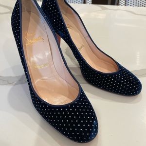 Excellent condition Navy Velvet w Silver Sparkle Christian Louboutin Heels